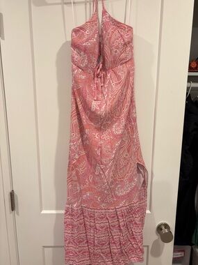 Hollister Pink Paisley Halter Maxi Dress with Ruffle Hem